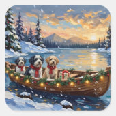 Old English Sheepdog Christmas Boat Holiday スクエアシール (正面)