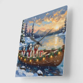 Old English Sheepdog Christmas Boat Holiday スクエア壁時計 (傾斜)