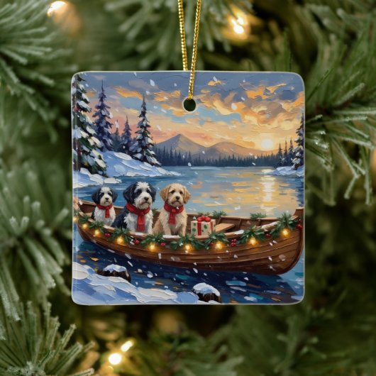 Old English Sheepdog Christmas Boat Holiday セラミックオーナメント (ツリー)