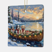 Old English Sheepdog Christmas Boat Holiday セラミックオーナメント (左)