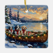Old English Sheepdog Christmas Boat Holiday セラミックオーナメント (正面)