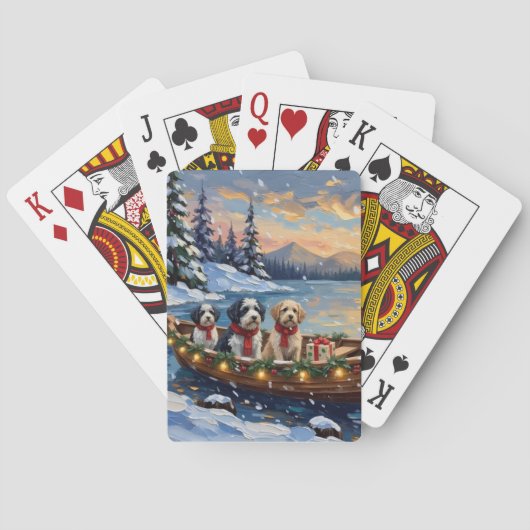 Old English Sheepdog Christmas Boat Holiday トランプ (裏面)