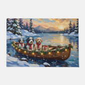 Old English Sheepdog Christmas Boat Holiday ドアマット (正面)