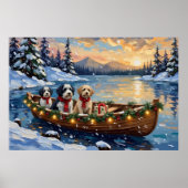 Old English Sheepdog Christmas Boat Holiday ポスター (正面)