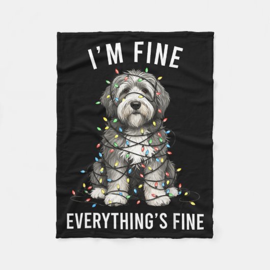 Old English Sheepdog Christmas I'm Fine Everything フリースブランケット (正面)
