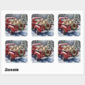 Old English Sheepdog Christmas Red Truck Holiday スクエアシール (シート)