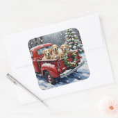 Old English Sheepdog Christmas Red Truck Holiday スクエアシール (封筒)