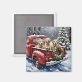 Old English Sheepdog Christmas Red Truck Holiday マグネット (正面/裏面)