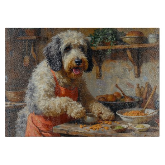 Old English Sheepdog Cooking in Kitchen カッティングボード (正面)