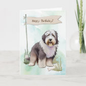 Old English Sheepdog Dog Breed Under Birthday Sign カード (正面)