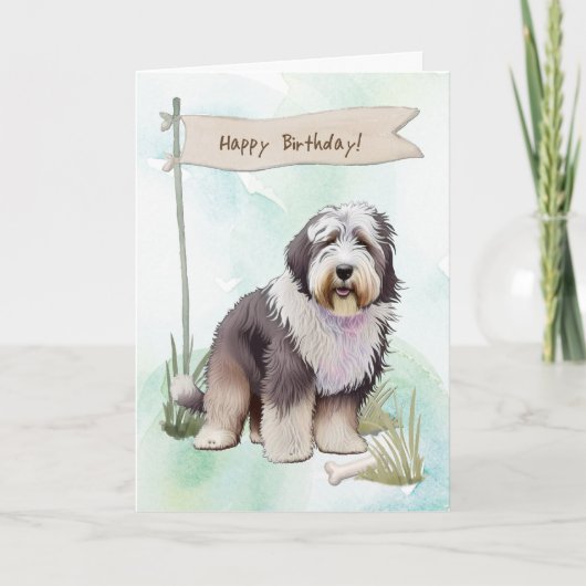 Old English Sheepdog Dog Breed Under Birthday Sign カード (正面)