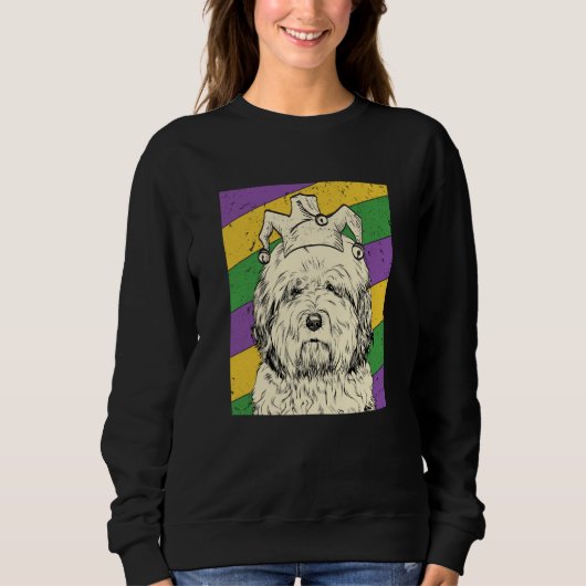 Old English Sheepdog Jester Mardi Gras Dog Mom or  スウェットシャツ (正面)