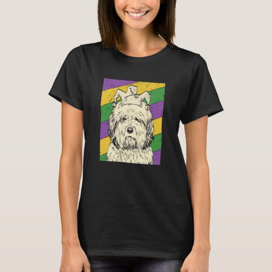 Old English Sheepdog Jester Mardi Gras Dog Mom or  Tシャツ (正面)