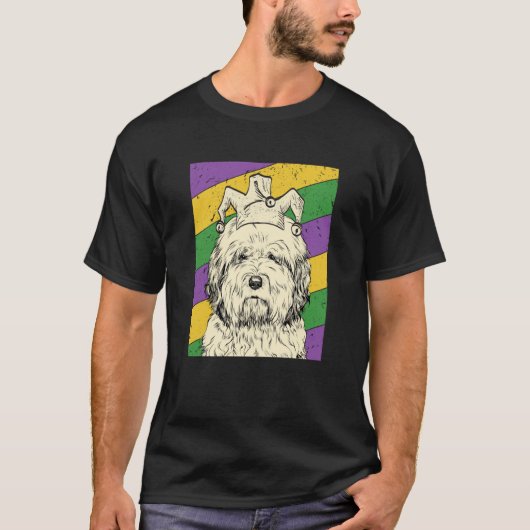 Old English Sheepdog Jester Mardi Gras Dog Mom or  Tシャツ (正面)