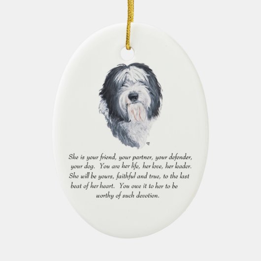 Old English Sheepdog Keepsake – 女性 セラミックオーナメント (正面)