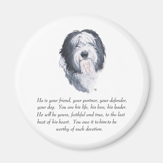 Old English Sheepdog Keepsake – 男性 マグネット (正面)