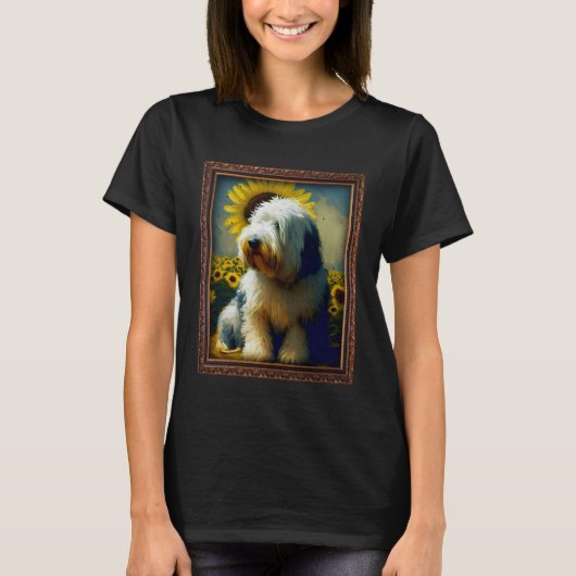 Old English Sheepdog Painting Sunflower Flower Mom Tシャツ (正面)