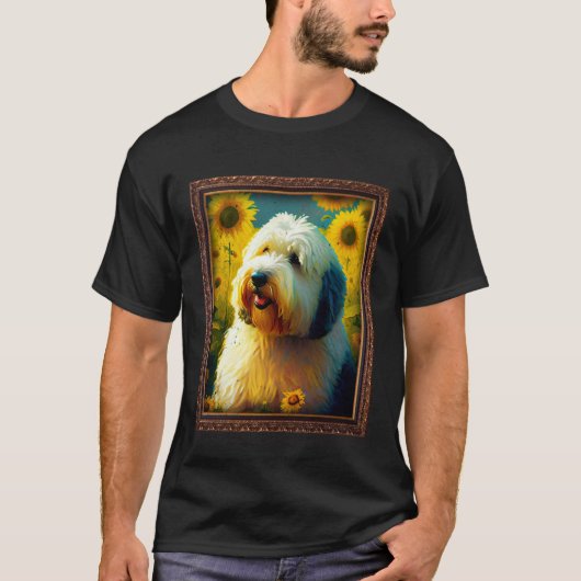 Old English Sheepdog Painting Sunflower Flower Mom Tシャツ (正面)