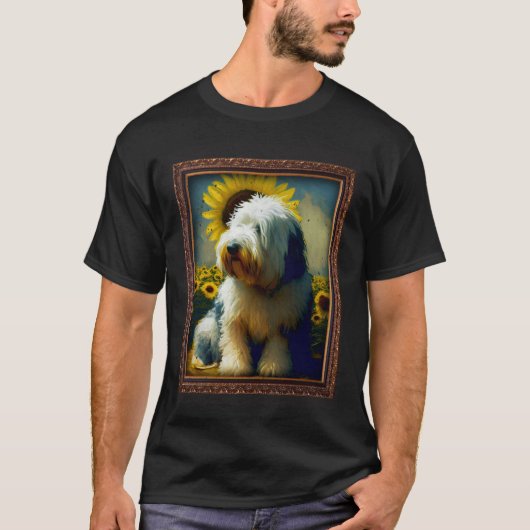 Old English Sheepdog Painting Sunflower Flower Mom Tシャツ (正面)