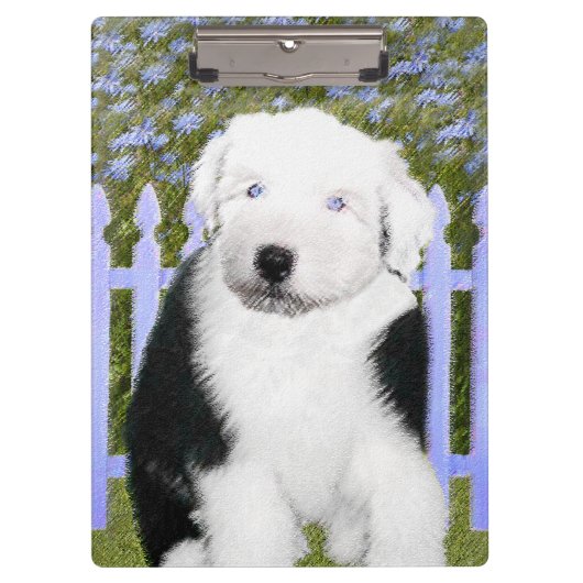 Old English Sheepdog Puppy's 絵画 - Dog Art クリップボード (正面)