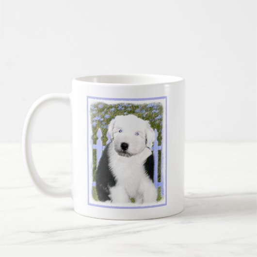Old English Sheepdog Puppy's 絵画 - Dog Art コーヒーマグカップ (左)