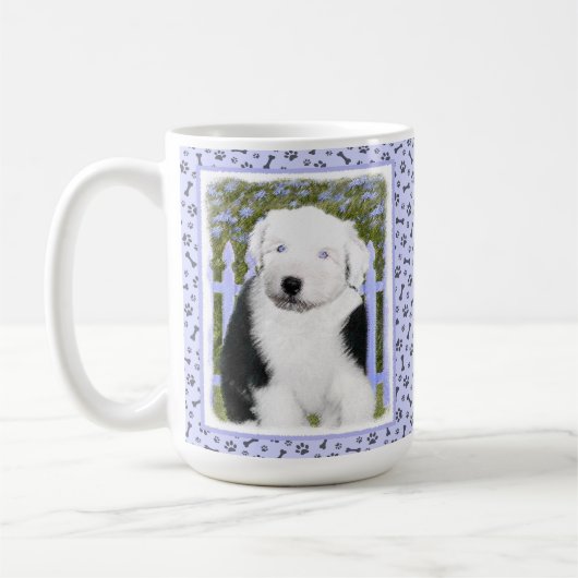 Old English Sheepdog Puppy's 絵画 - Dog Art コーヒーマグカップ (左)