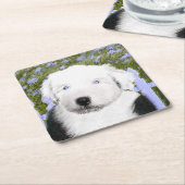 Old English Sheepdog Puppy's 絵画 - Dog Art スクエアペーパーコースター (アングル)