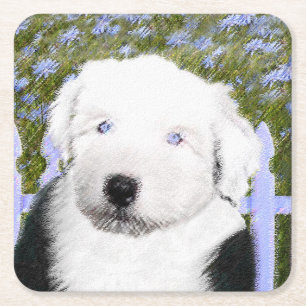 Old English Sheepdog Puppy's 絵画 - Dog Art スクエアペーパーコースター