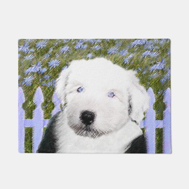 Old English Sheepdog Puppy's 絵画 - Dog Art ドアマット (正面)