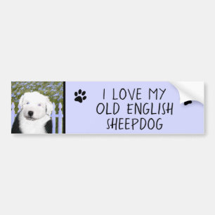 Old English Sheepdog Puppy's 絵画 - Dog Art バンパーステッカー