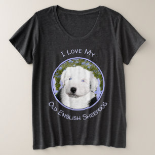 Old English Sheepdog Puppy's 絵画 - Dog Art プラスサイズTシャツ