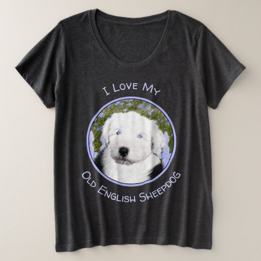 Old English Sheepdog Puppy's 絵画 - Dog Art プラスサイズTシャツ (デザイン正面)