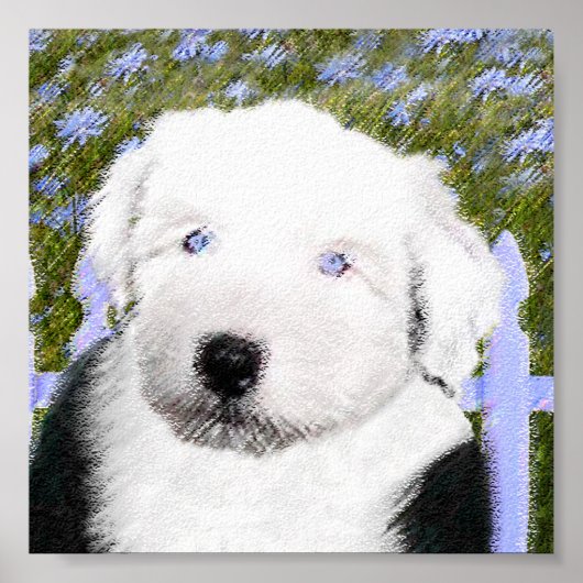 Old English Sheepdog Puppy's 絵画 - Dog Art ポスター (正面)