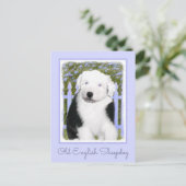Old English Sheepdog Puppy's 絵画 - Dog Art ポストカード (スタンド正面)