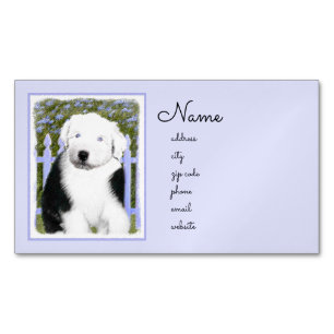 Old English Sheepdog Puppy's 絵画 - Dog Art マグネット名刺