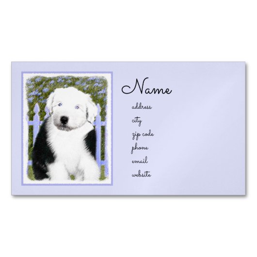 Old English Sheepdog Puppy's 絵画 - Dog Art マグネット名刺 (正面)