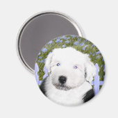 Old English Sheepdog Puppy's 絵画 - Dog Art マグネット (正面/裏面)
