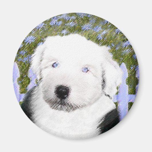 Old English Sheepdog Puppy's 絵画 - Dog Art マグネット (正面)