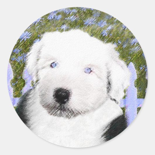 Old English Sheepdog Puppy's 絵画 - Dog Art ラウンドシール (正面)