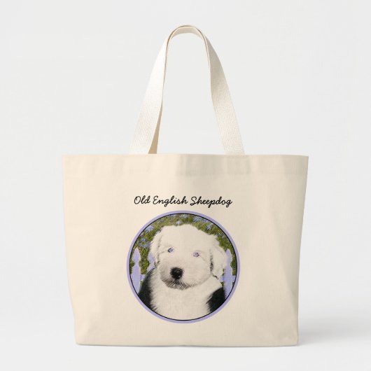 Old English Sheepdog Puppy's 絵画 - Dog Art ラージトートバッグ (正面)