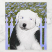 Old English Sheepdog Puppy's 絵画 - Dog Art ワインラベル (シングルラベル)