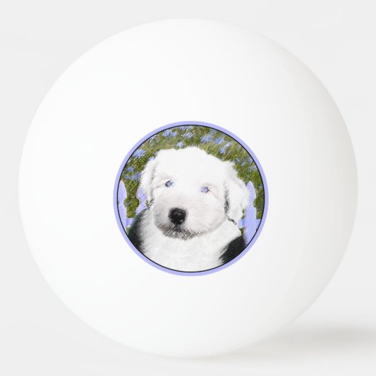 Old English Sheepdog Puppy's 絵画 - Dog Art 卓球ボール (正面)