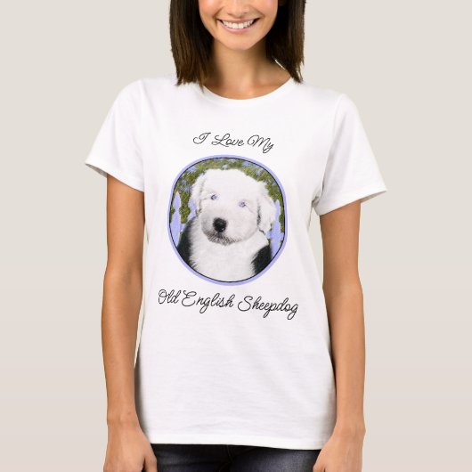 Old English Sheepdog Puppy's 絵画 - Dog Art Tシャツ (正面)