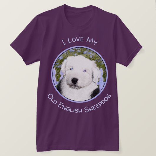 Old English Sheepdog Puppy's 絵画 - Dog Art Tシャツ (デザイン正面)