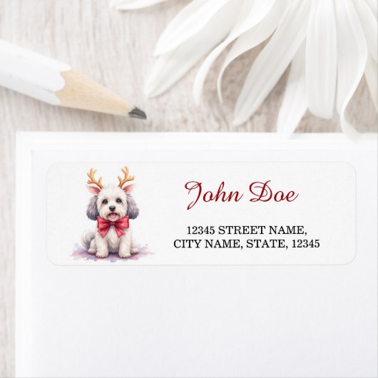 Old English Sheepdog Reindeer Christmas Return ラベル (インサイチュ)