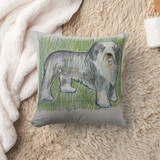 Old English Sheepdog Throw Pillow クッション (ブランケット)