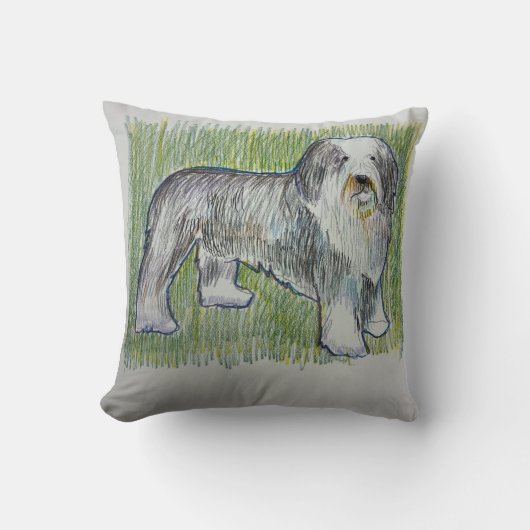 Old English Sheepdog Throw Pillow クッション (正面)