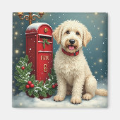 Old English Sheepdog Vintage Christmas Postcard マグネット (正面)