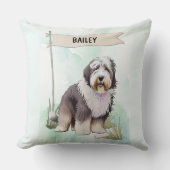 Old English Sheepdog Watercolor Personalized Dog クッション (正面)
