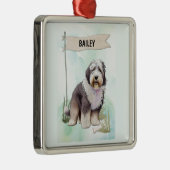 Old English Sheepdog Watercolor Personalized Dog メタルオーナメント (右)